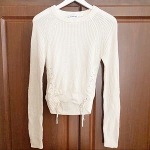 BEBE lace up crew neck knit ribbed sweater medium